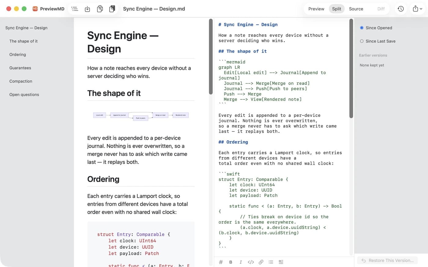 PreviewMD with Markdown source and preview side by side