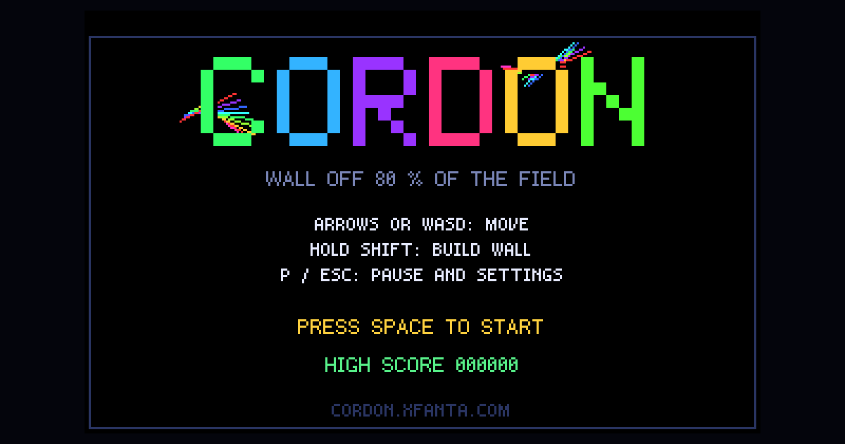 Cordon's title screen in chunky pixel letters
